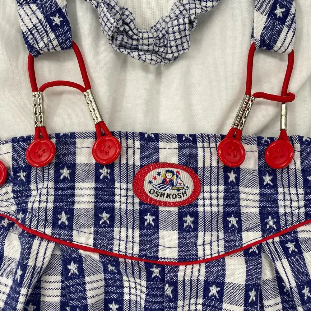 Vintage OshKosh B'Gosh 6-9 mos Vestbak Little Skipper Jumpsuit Red White‎ Blue